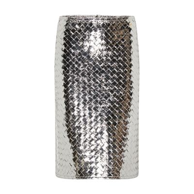 Bottega Veneta Intrecciato Lamb Leather Metallic Skirt In Silver