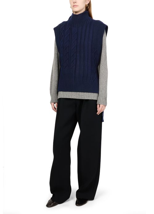 BOMPARD Long belted cable knit bib sweater