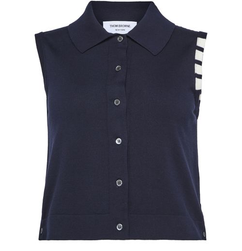 THOM BROWNE 4Bar buttondown sleeveless cropped