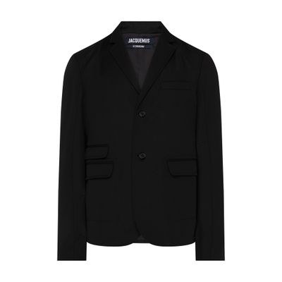 Jacquemus Draped Sleeve Blazer With Rear Vent In Black