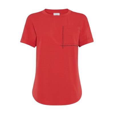 Brunello Cucinelli T-shirt Whit Embellishments In Red