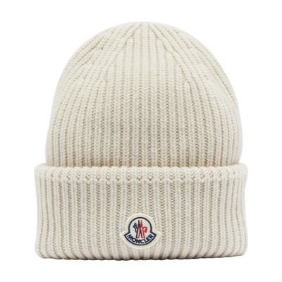 Moncler Logo Beanie In Beige