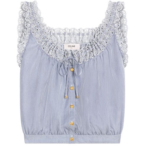 CELINE Folk in striped cotton and cashmere embroidered top