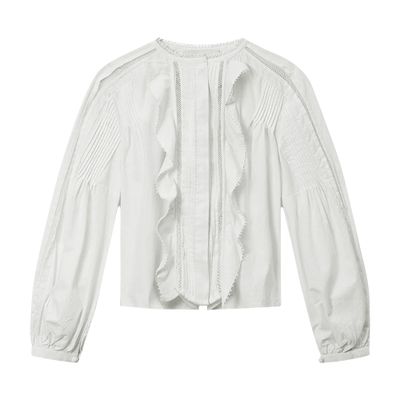 Isabel Marant Cubraly Lace-trimmed Ruffled Pintucked Cotton-poplin Blouse In White