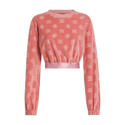 Dolce & Gabbana Short Chenille Jacquard Sweatshirt With Jacquard Dg Logo In Multicolor