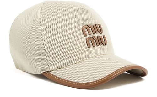 MIU MIU Casquette en coton et cuir