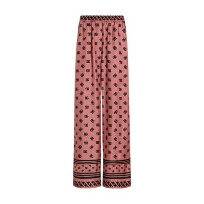 Dolce & Gabbana Silk Satin Jacquard Pajamas With Full Dg Logo In Multicolor