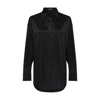 Tom Ford Stretch Silk Satin Relaxed Fit Shirt Clothing In Black