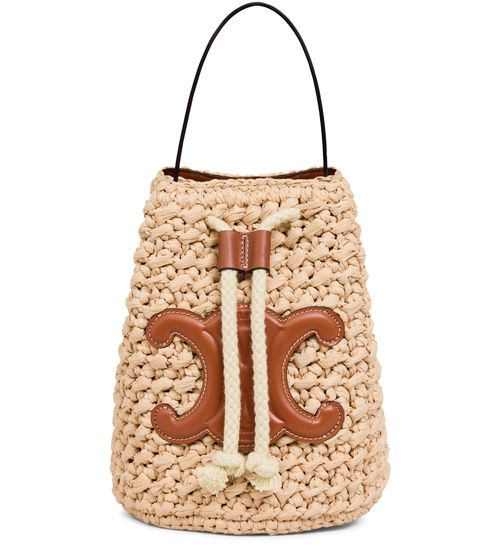 Celine Ladies Raffia And Calfskin Medium Quilted Basket Bag