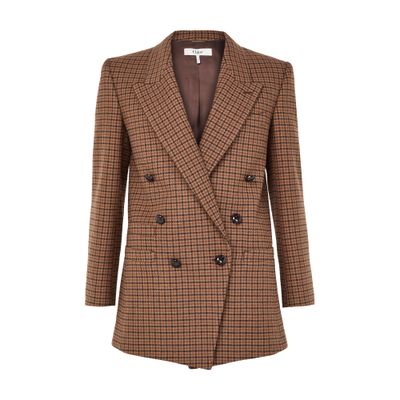 Chloé Checked Double-breasted Wool-blend Blazer In Brown