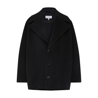 Loewe Woolen Cropped Coat In Black