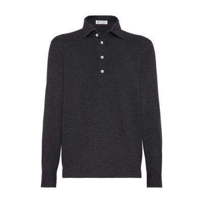 Brunello Cucinelli Cashmere Knit Polo In Grey