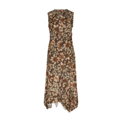Acne Studios Printed Satin Sleeveless Midi Dress In Brown