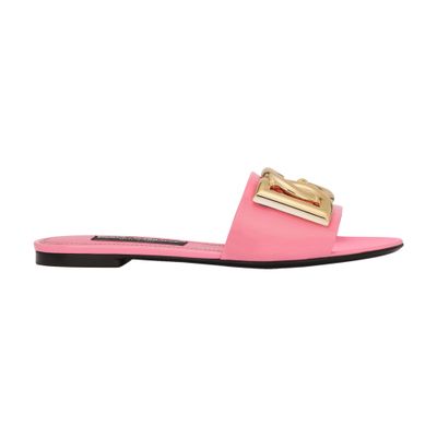 Dolce & Gabbana Patent Leather Sliders With Dg Logo In Pink