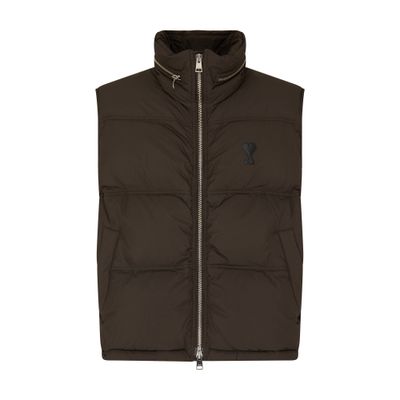 Ami Alexandre Mattiussi Ami Paris Monogram Patch Puffer Gilet In Brown