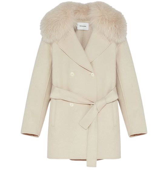 Women s Cashmere peacoat style jacket with fox fur collar YVES SALOMON 24S