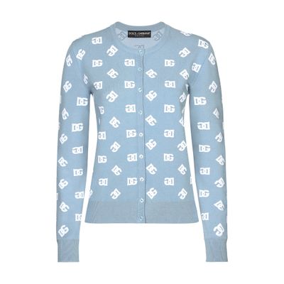 Dolce & Gabbana Viscose Cardigan With Jacquard Dg Logo In Blue