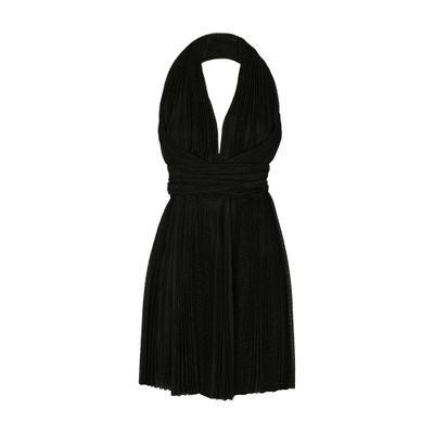 Dolce & Gabbana Short Pleated Lurex Mesh Dress In Black