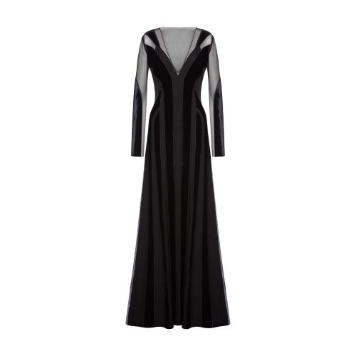Chiffon dress with velvet patch
