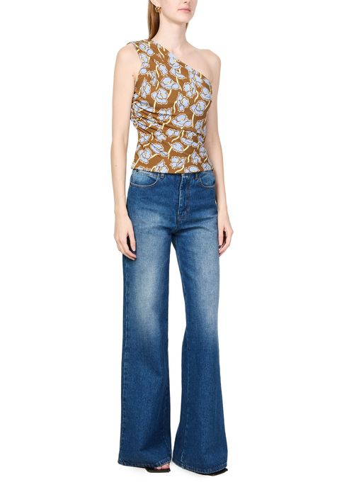 VERSACE Strech crepe jersey print poppies allover top