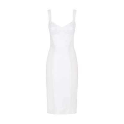 Dolce & Gabbana Lace & Satin Corset Midi Dress In Optical White