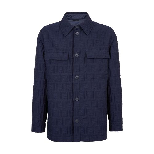 Fendi Monogrammed Collared Long-sleeve Shirt In Bleu