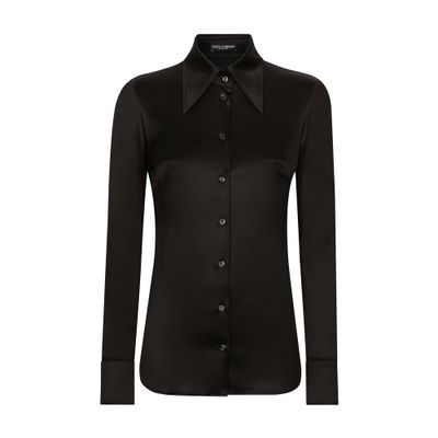 Dolce & Gabbana Long-sleeved Silk Shirt In Black