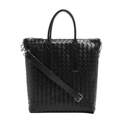 Bottega Veneta Intrecciato Large Size Zipped Tote Bag In Black