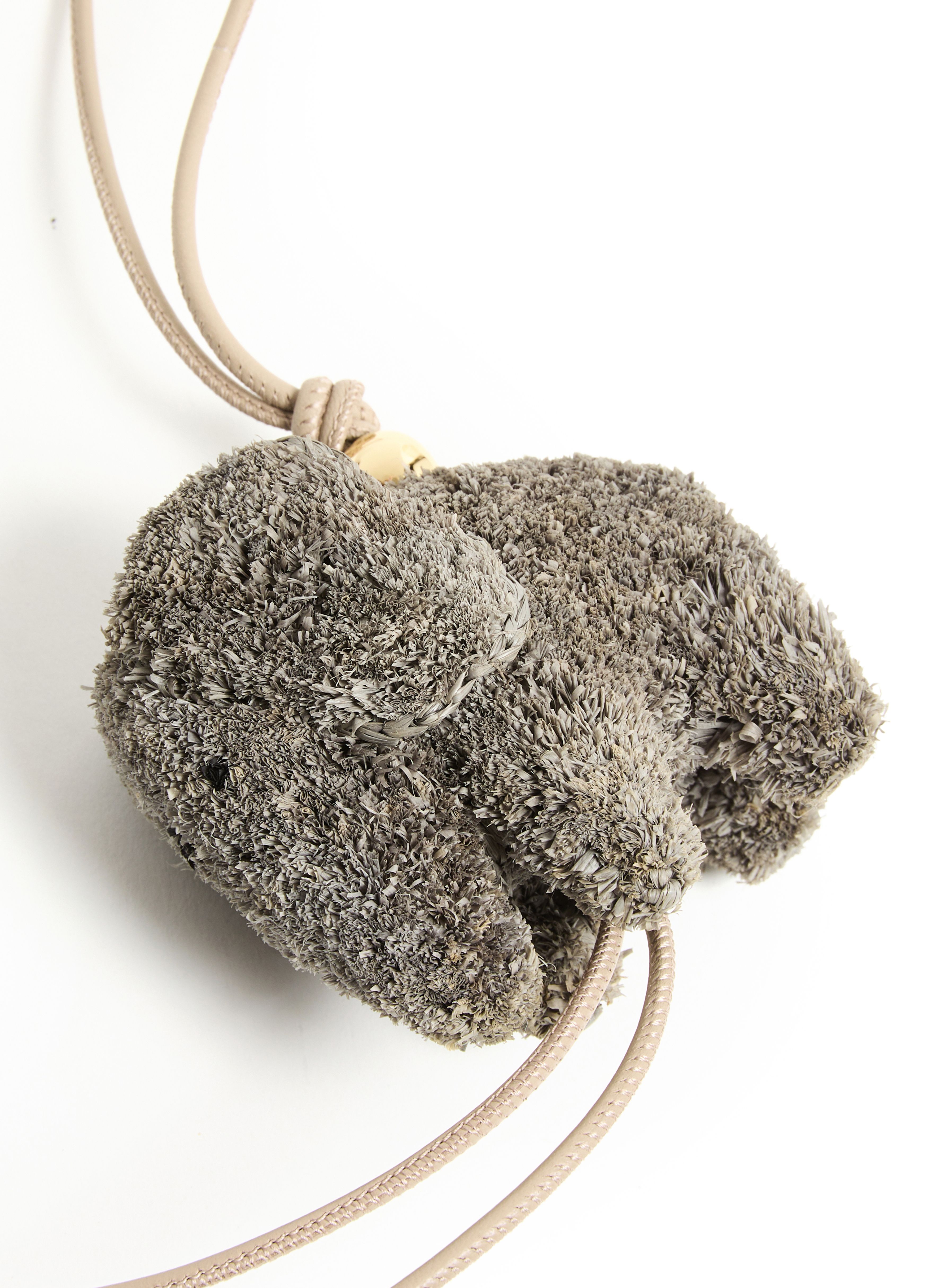 Elephant bag charm in raffia and calfskin thumbnail 4