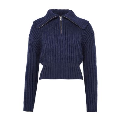 Acne Studios Embroidered Ribbed-knit Wool Sweater In Blue
