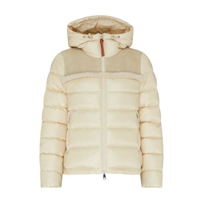 Moncler Beauvais Shearling-paneled Quilted Shell Hooded Down Jacket In Beige