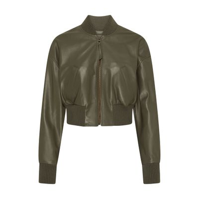 Loewe Leather Bomber Jacket In Green
