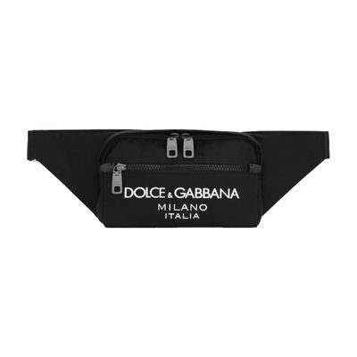 Dolce & Gabbana Small Belt Bag With Rubberized Logo In Black_black