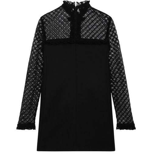 CELINE Lace mini dress in diagonal wool