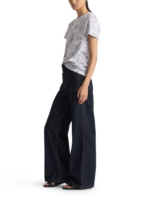 DIOR T-Shirt Baumwoll- und Leinenjersey mit Toile de Jouy Papillon Print 