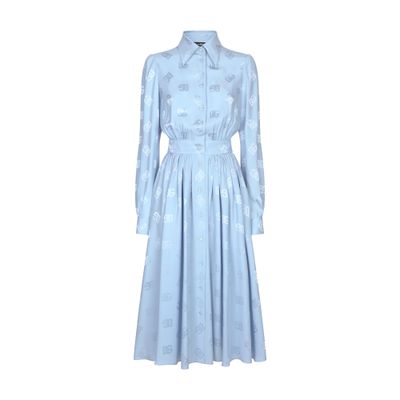 Dolce & Gabbana Silk Satin Jacquard Shirt Dress With Dg Logo In Purple