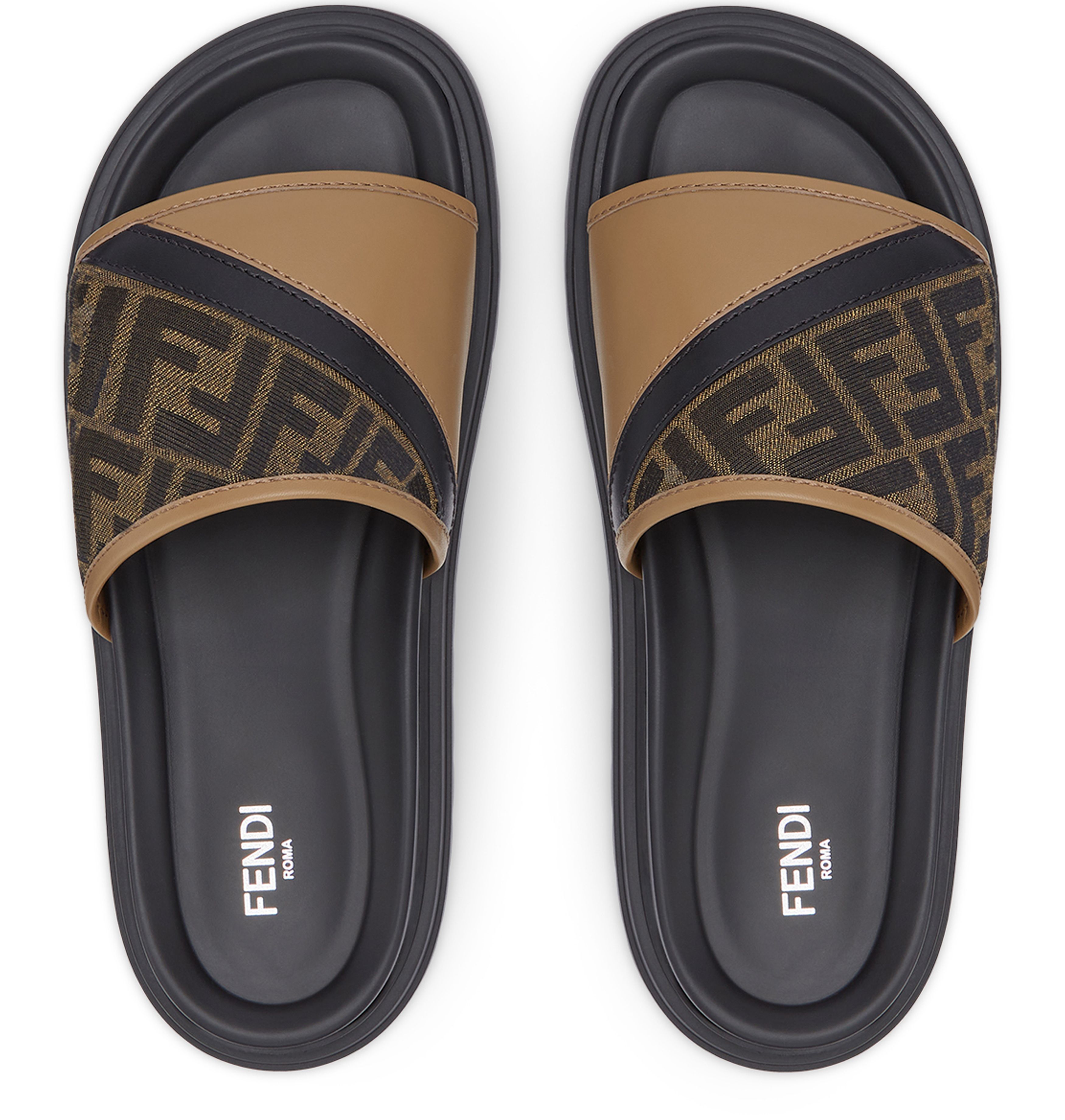 Fendi サテンのフラットスライド Fendi Feel Fabric Brown | Fendi