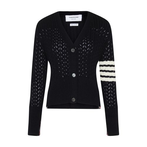 Thom Browne 4-bar Stripe Cardigan In Wool In Navy