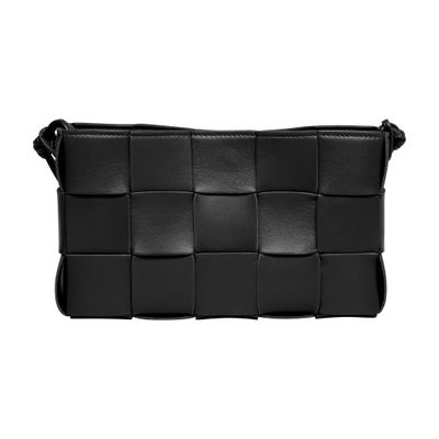 Bottega Veneta Cassette Pouch On Long Strap In Black Gold