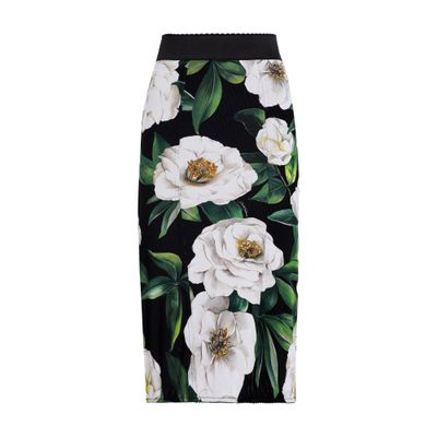 Dolce & Gabbana Gardenia Printed Marquisette Midi Skirt In Multicolor