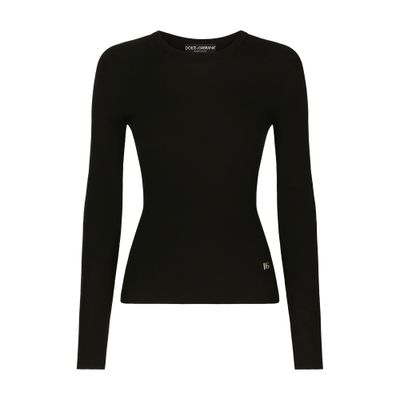 Dolce & Gabbana Logo Plaque Crewneck Knitted Sweater In Black