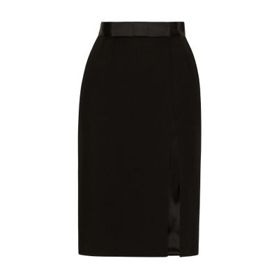 Dolce & Gabbana Bow Waist Wool Blend Pencil Skirt In Black