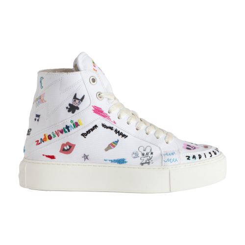Zadig & Voltaire Zadig&voltaire Women's Blanc High Flash Graphic-print Canvas High-top Trainers In Wit