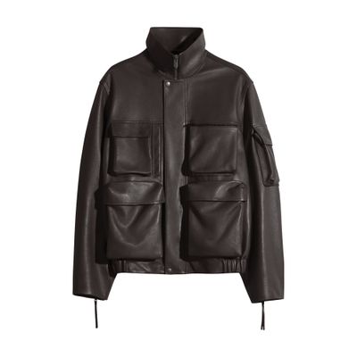 Lemaire Leather Jacket With Pockets In Brown
