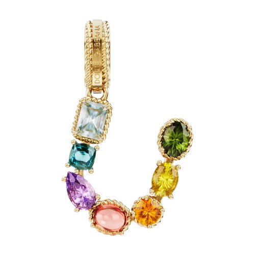 Rainbow alphabet U 18 kt yellow gold charm with multicolor fine gems