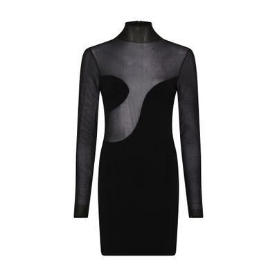 Nensi Dojaka Asymmetric Semi-sheer Mini Dress In Black