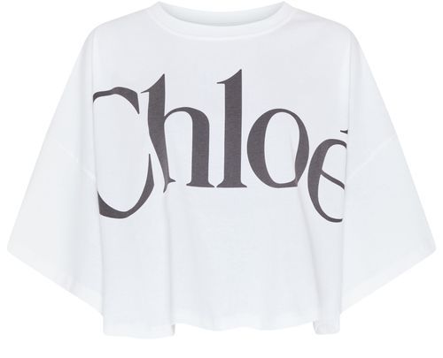 CHLOE 带标识短款棉质直筒T恤