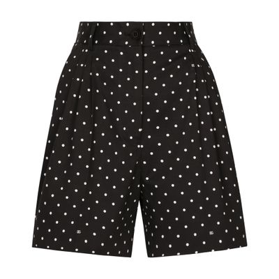 Dolce & Gabbana Pleated Polka-dot Cotton-blend Twill Shorts In Black