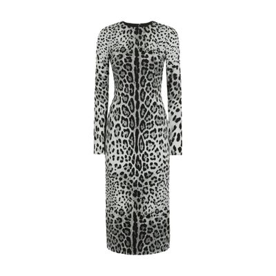 Dolce & Gabbana Leopard-print Long-sleeve Charmeuse Midi Dress In Multicolor