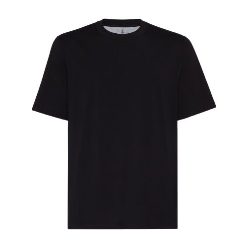 Brunello Cucinelli Double Layer Crewneck T-shirt Featuring Elegant Piping In Black